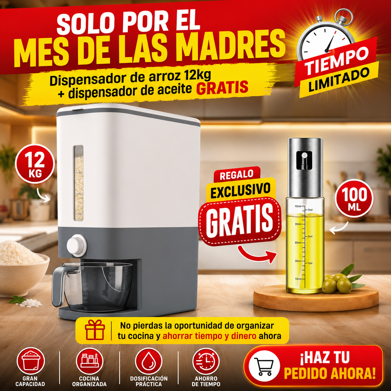Dispensador de arroz + Dispensador de Aceite 100ML